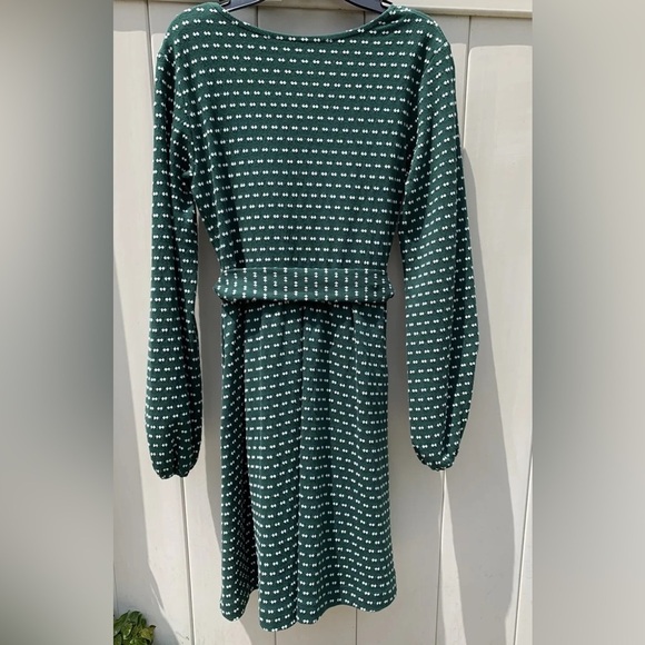NEW Maeve from Anthropologie Malta Green and White Faux Wrap Belted Dress Sz XS - Picture 6 of 8